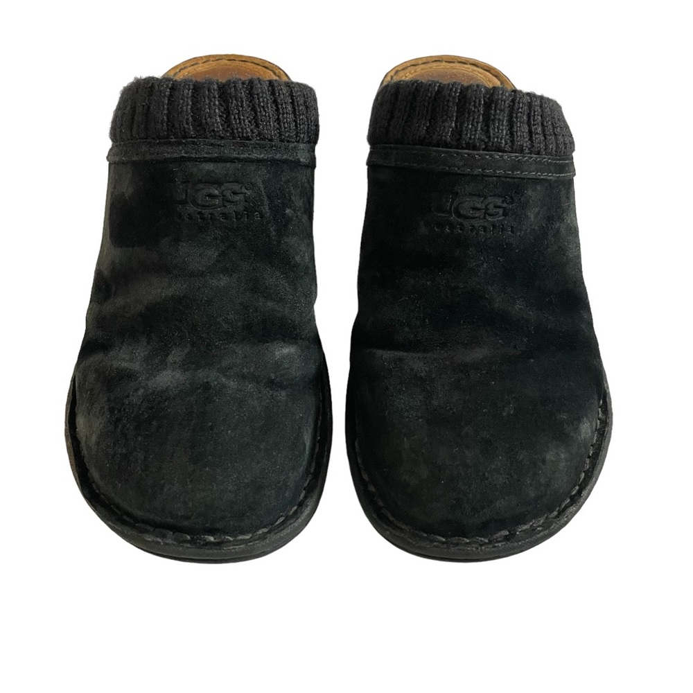UGG Gael Black Suede Wedge Mule Clogs Wool Lined Size 9